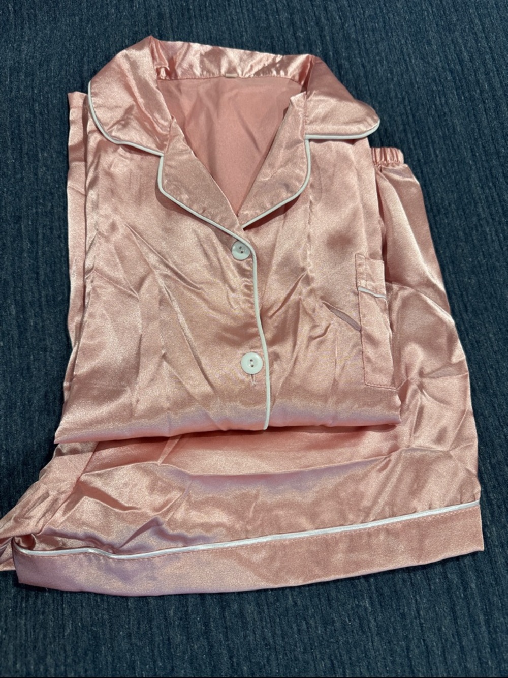 Women's Satin Pajama Set in Blush Pink with Contrast Piping